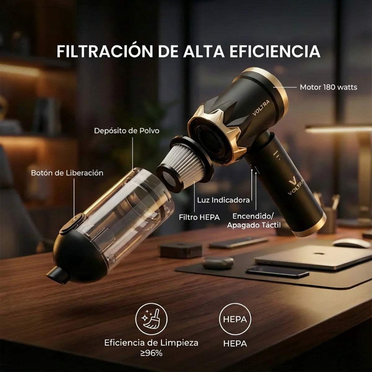 Aspiradora Inalámbrica Voltra® 3 en 1 – 21.000 Pa | 180W | USB-C